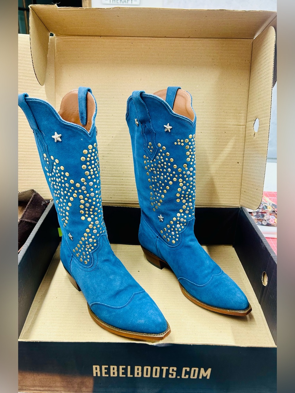 RARE American Rebel Boot Co. Elvis Presley Blue Suede Boots Size 10